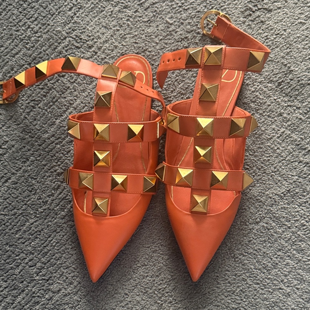 Valentino Orange flats with Gold Studs